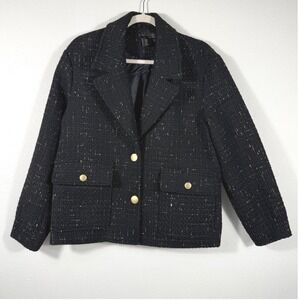 House of Harlow 1960 Nicole Richie Old Money Tweed Blazer Black‎ Gold Metallic S